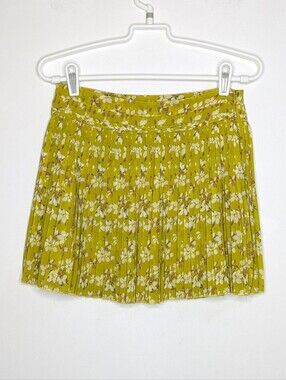 NWT American Eagle Outfitters Yellow Cream Pleated Chiffon Floral Mini Skirt 0